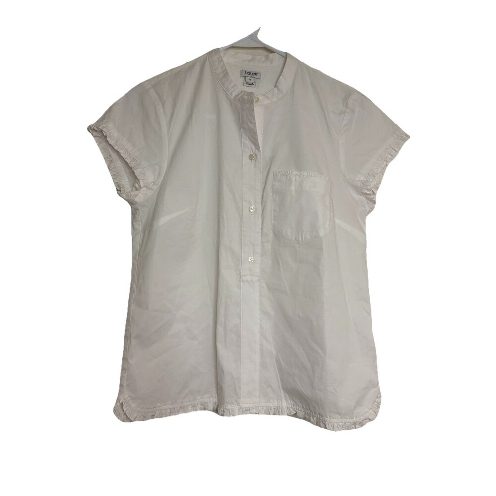 J.Crew Flutter Sleeve Top White Cotton Size XS Button Pocket
